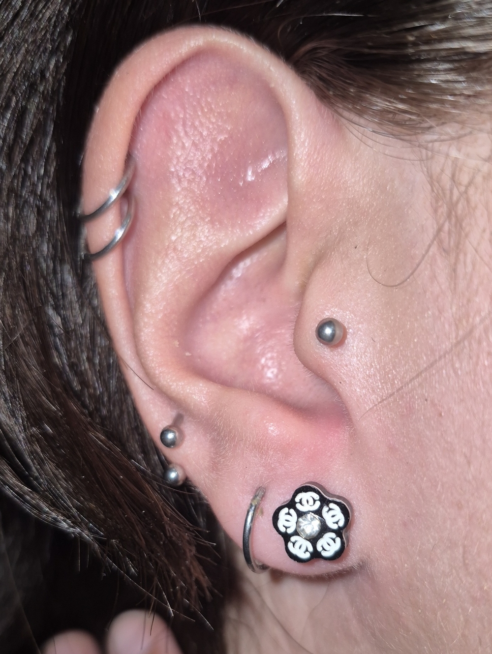 ​Black & White Flower Logo Stud Earrings